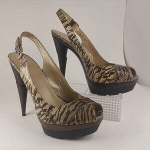 Stuart Weitzman Snakeskin Print Leather Platform Slingback Heels Size 8.5